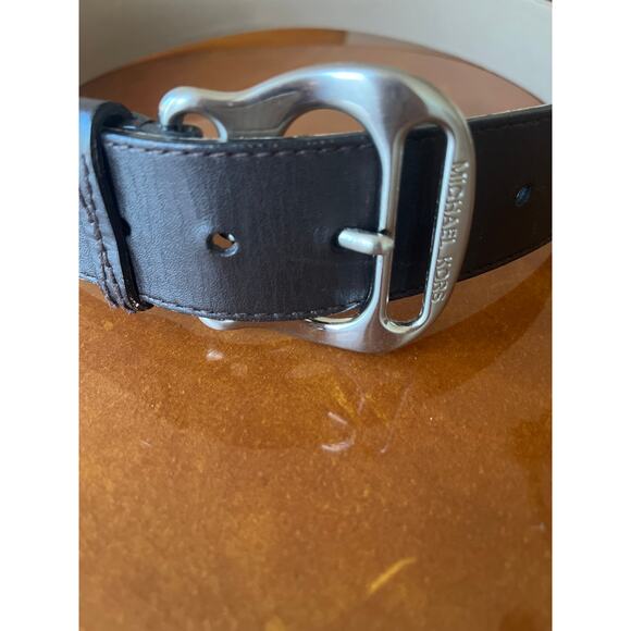 Michael Michael Kors Brown Leather Belt with Brushed Silver Buckle Small - Picture 2 of 4